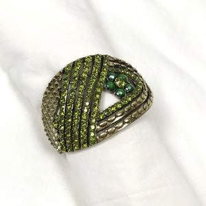 Vintage Bracelet Emerald Rhinestone Gold Hinge